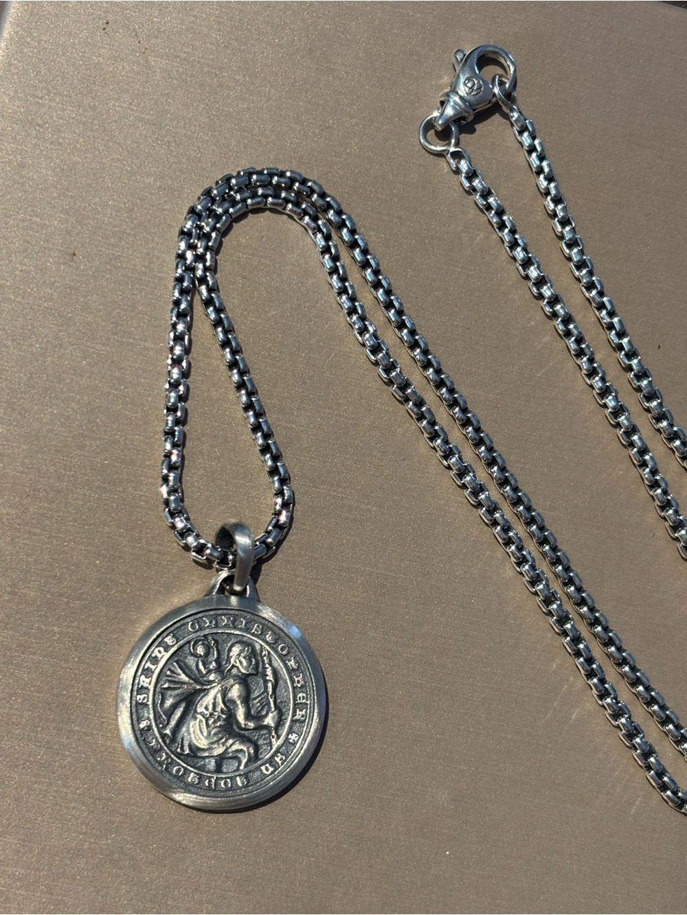 David Yurman st Cristopher amulet  Sterling silver 925 and box chain 2.7mm 22”